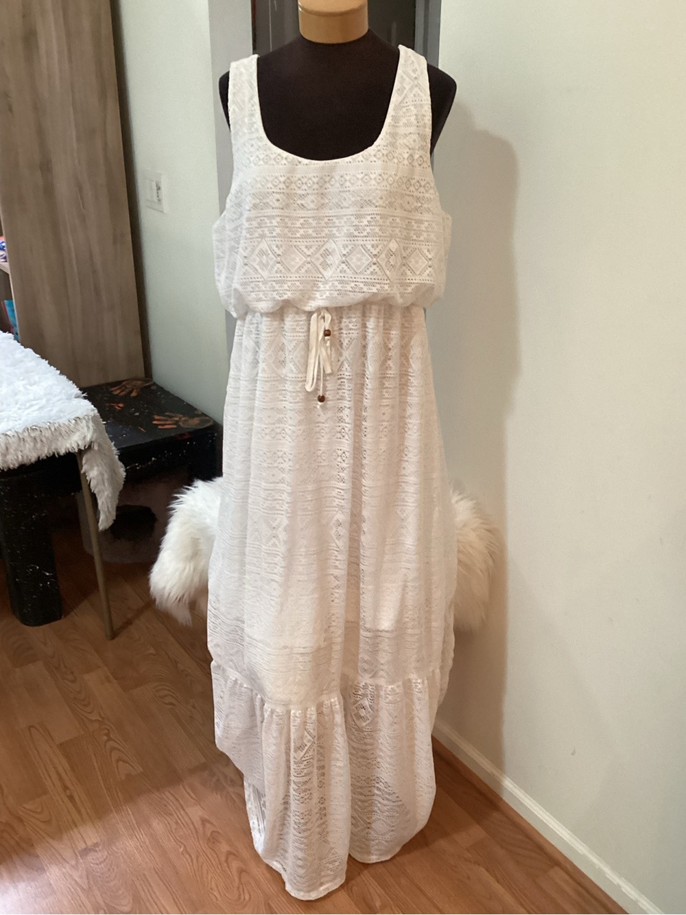 Maurices White Lace Maxi Dress with attached mini skirt underneath - Size 2 - Picture 2 of 13